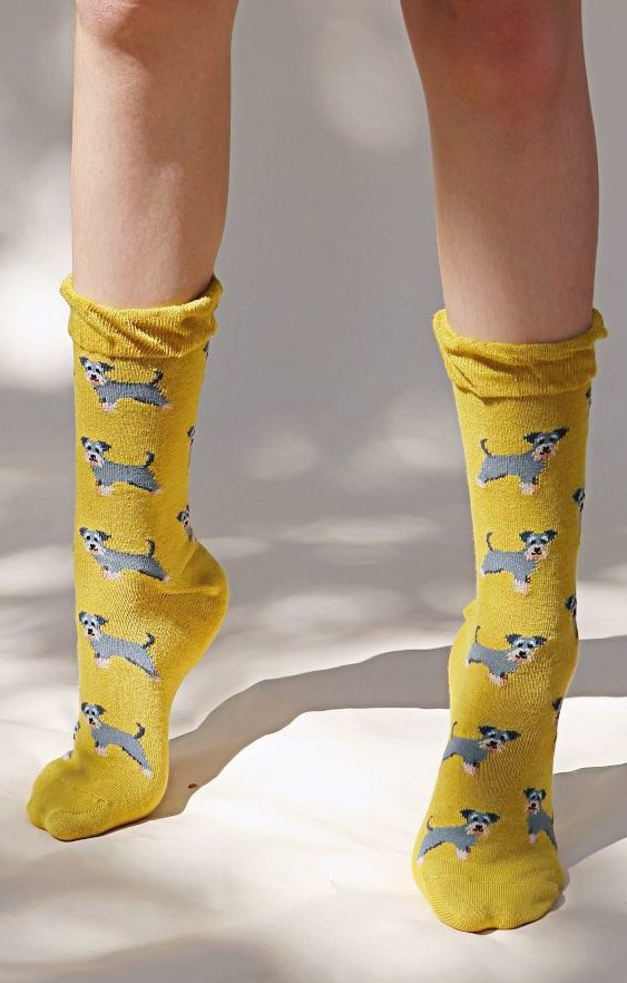 5412 schnauzer dog animal crew socks yellow tabbisocks