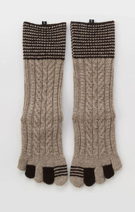 5578 beige brown caable wool socks toesox
